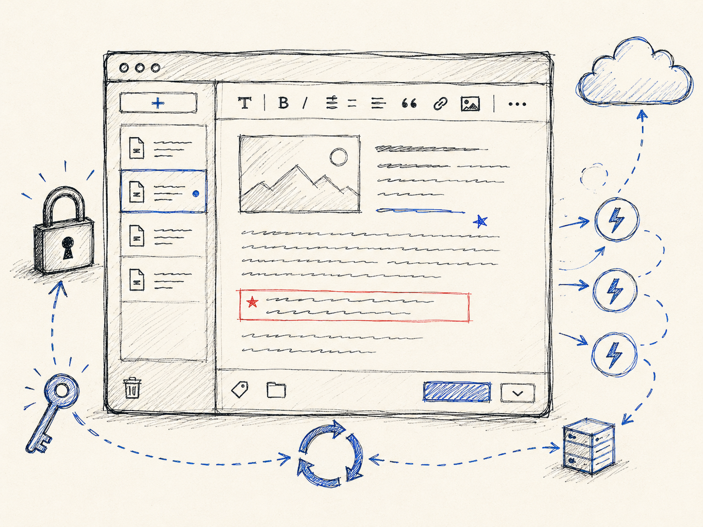 Sketch of the Scribble writing platform — editor with session and webhook panels