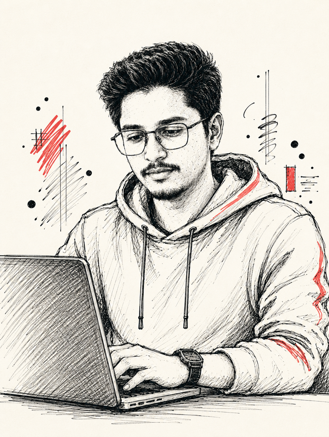 Hand-drawn portrait sketch of Ayush Kumar Singh